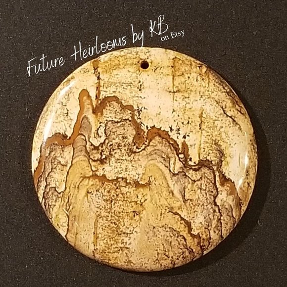 Large Picture Jasper * 48.23 x 5.73mm * Drilled Cabochon * Round Pendant Stone - Picture 1 of 12